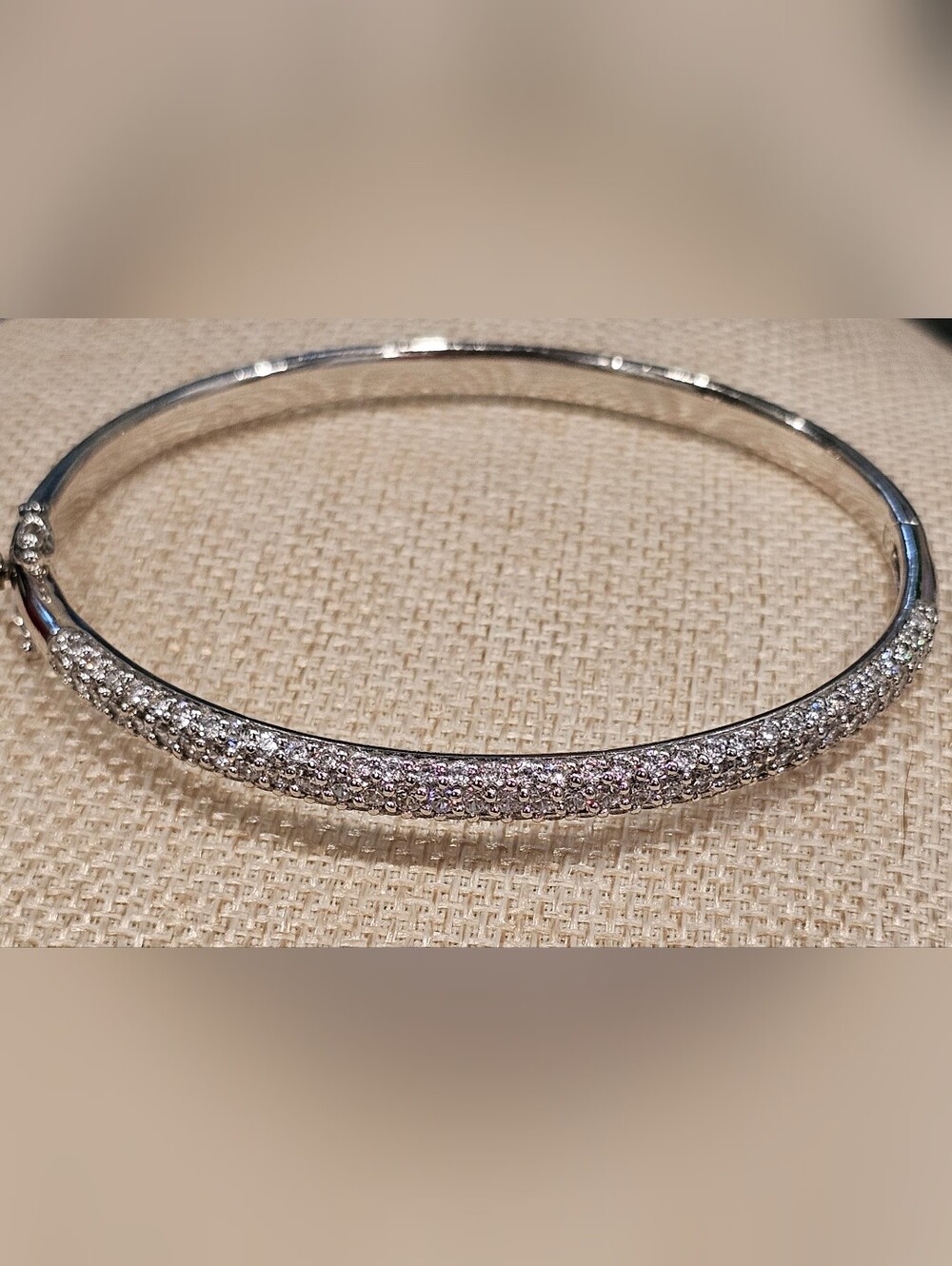 Vintage QVC Epiphany Diamonique Platinum Clad Silver Pave Bangle Bracelet 8.5"